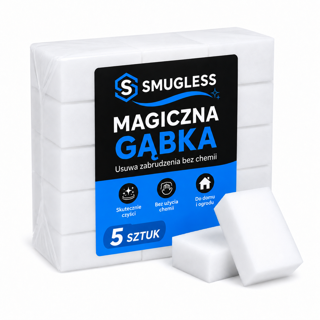 MAGICZNA GĄBKA (5 sztuk) - DO CZYSZCZENIA PLAM BRUDU ZABRUDZENIA BEZ CHEMII